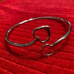 New * STERLING SILVER adjustable open BANGLE BRACELET * HEARTS on the ends